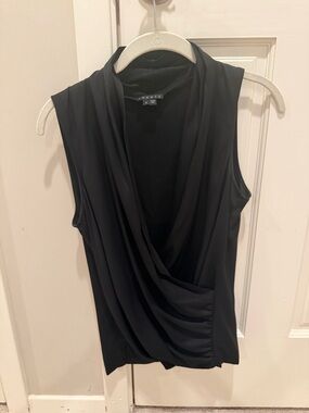 Theory Black Sleeveless Draped V-Neck Top